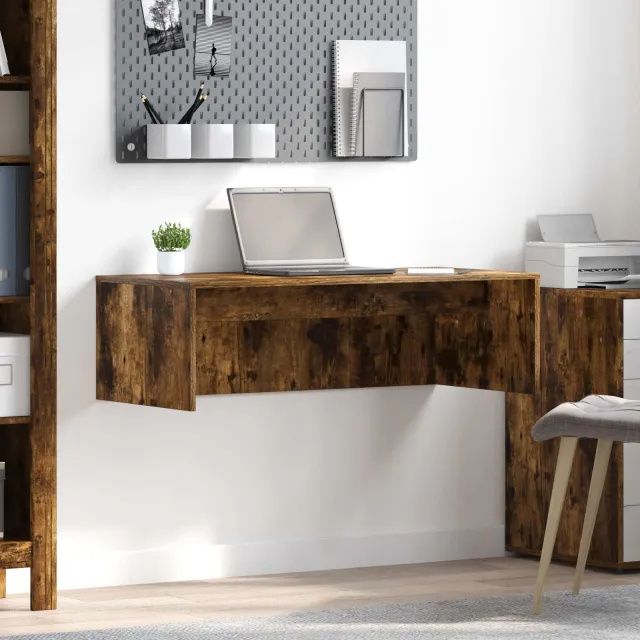vidaXL Wandbureau Gerookt eiken 100 x 45 x 30 cm Bewerkt hout, foto 2