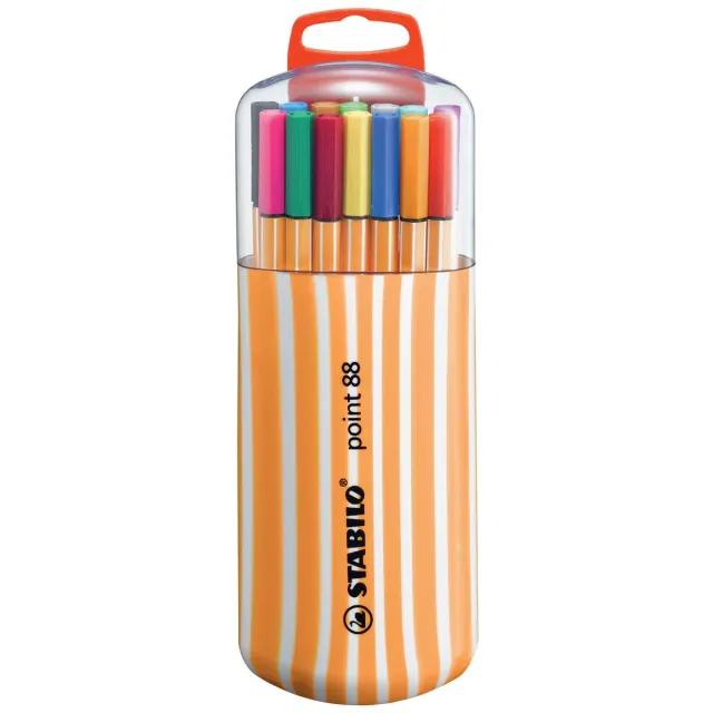 Stabilo point 88 fineliner, Zebrui box, etui van 20 stuks in geassorteerde kleuren