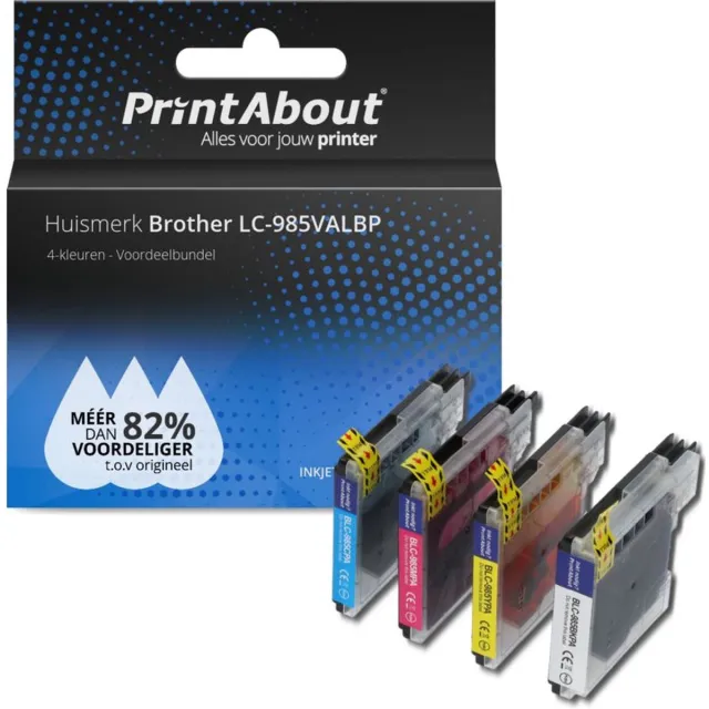 PrintAbout Inktcartridge / Alternatief voor de Brother LC-985BK / 4 Kleuren 4-kleuren