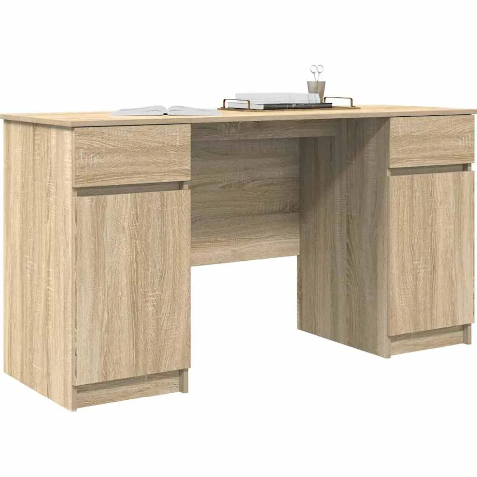vidaXL Bureau Sonoma eiken 140 x 49 x 76 cm Bewerkt hout Beige