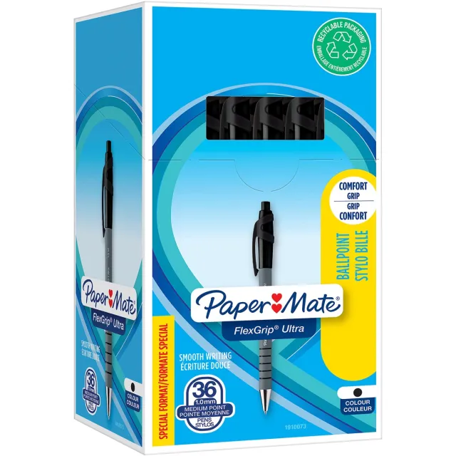 Paper Mate balpen Flexgrip Ultra RT zwart, doos 30 + 6 stuks gratis