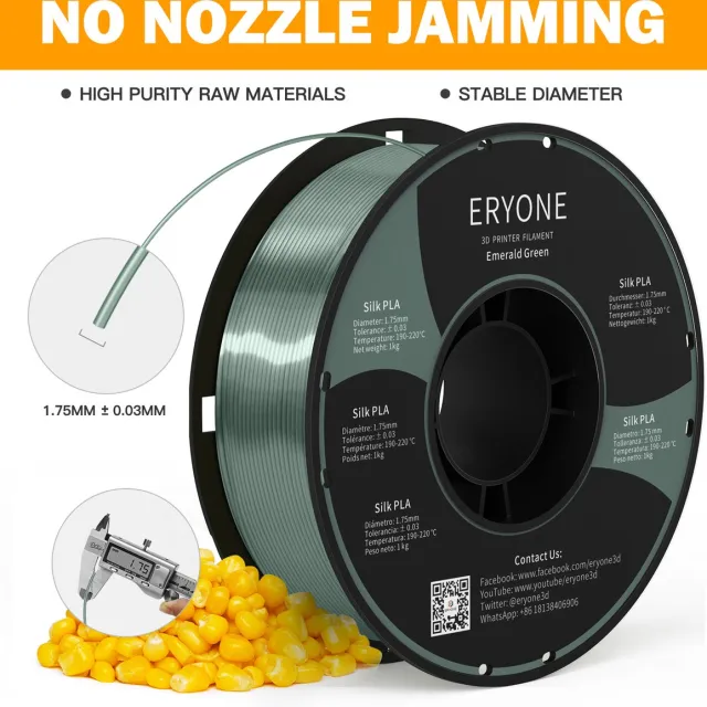 Eryone Emerald Green - PLA Filament - 1.75mm 1kg - Voor 3D Printer en 3D Pen - Groen Donkergroen