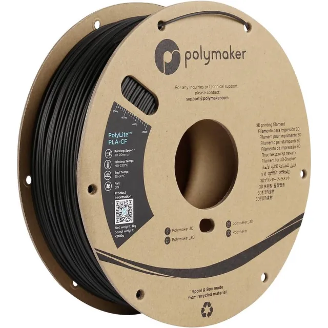 Polymaker PA10001 Filament PLA-CF Koolstofvezelversterkt 1.75 mm 1000 g Zwart PolyLite™ 1 stuk(s)