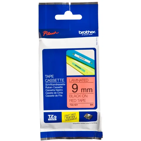 Brother Labeltape Brother P-touch TZe-421 standaard 9mm zwart op rood