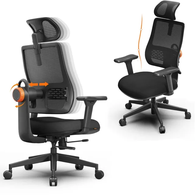 Newtral Ergonomische Bureaustoel – Hoge Rugleuning, Adaptieve Lendensteun, 4D Armleuningen, 96°-136° Kantel, Hoofdsteun Verstelbaar Zwart