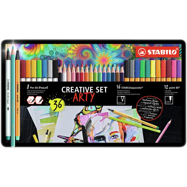 Stabilo Creative set STABILO 87/3193 Arty assorti metalen etui à 36 stuks