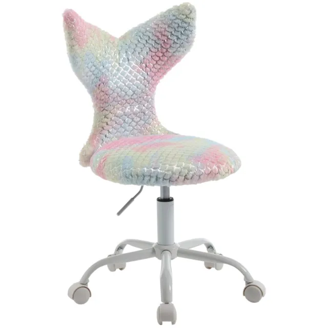 chairus ®Kantoor Bureaustoel - Kleurrijk - Nepbont - Met Zeemeermin-Staart Vormige Rugleuning - Armloze Stoel - Draaibaar en in Hoogte Verstelbaar - Met Metalen Onderstel - Met Wielen - Perfecte Studiepartner voor je Kind
