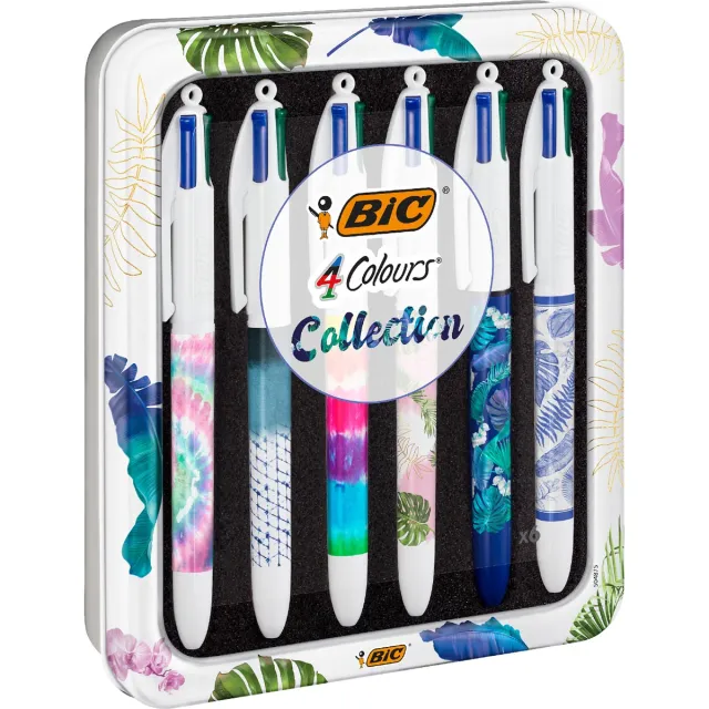 Bic Colours Tie - Dye 4-kleurenbalpen, medium, klassieke inktkleuren, doos van 6 stuks blauw