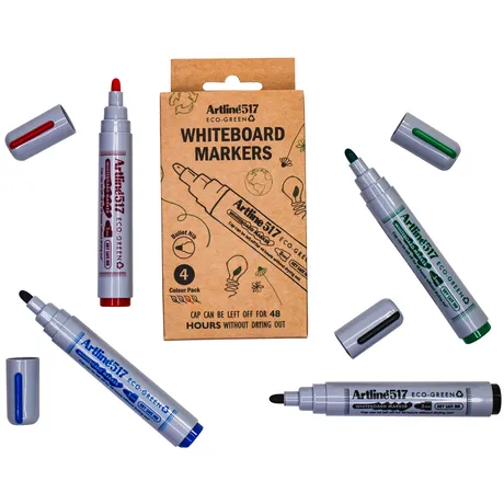 Artline Whiteboardmarker Artline 517 Dry Safe Eco rond medium ass 4 stuks
