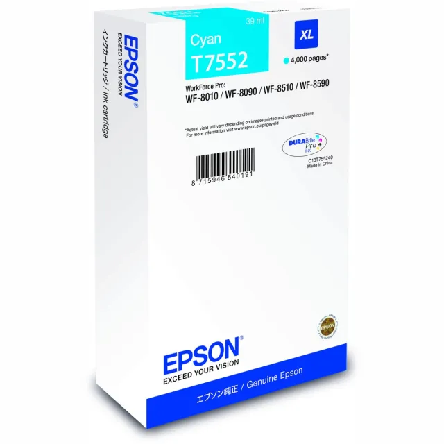 Epson C13T75524N inktcartridge 1 stuk(s) Origineel High (L) Yield Cyaan