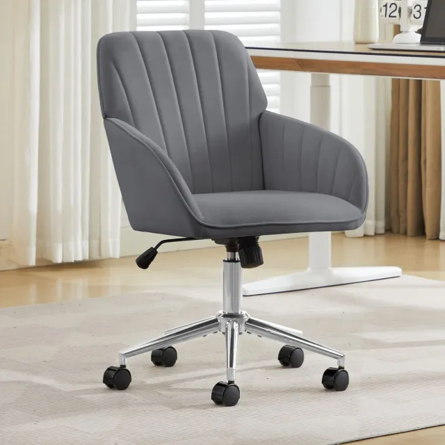 Clruro Bureaustoel - Verstelbare Zithoogte - Ergonomische Rugleuning voor Langdurig Zitten - Draaibaar - Stof Grijs
