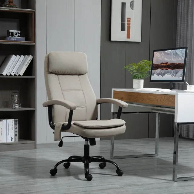 MODENUIT Bureaustoel 63 x 70 x 112-121 cm - Vibratiemassage En Hoogteverstelbaar - Thuiskantoor - Polyester Beige