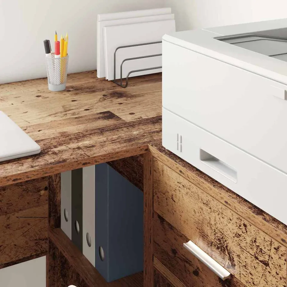vidaXL Bureau Oud Hout 102 x 50 x 75 cm Bewerkt hout bruin, foto 4