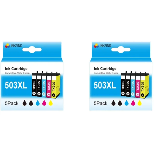 INKFIND 503XL inktcartridge voor EPSON 503XL inktcartridge multipack 10 stuks (2*5pack = Zwart x 4, Cyaan x 2, Magenta x 2, Geel x 2)
