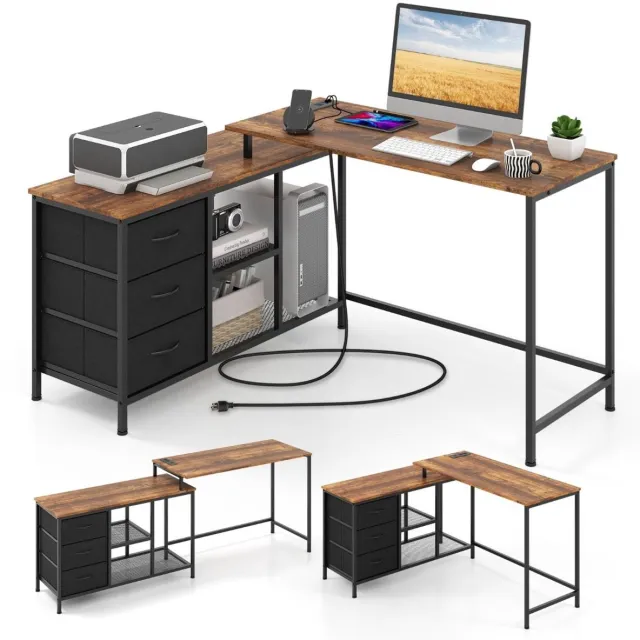 GranMaison Bureau - Bureau met Lades - Bruin - Houten Kantoormeubel - Bureau Bruin met Lade