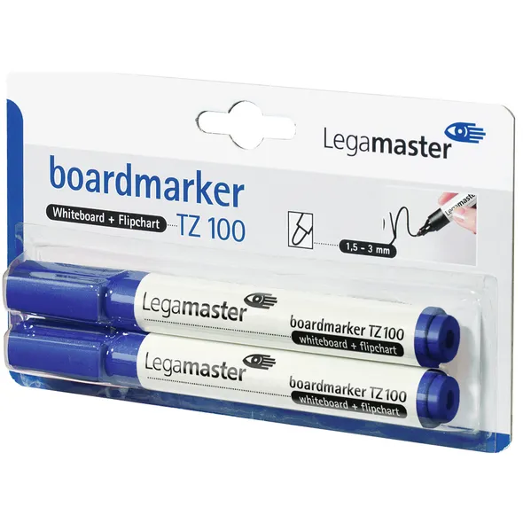 Viltstift Legamaster TZ 100 whiteboard rond 1.5-3mm blauw blister à 2 stuks