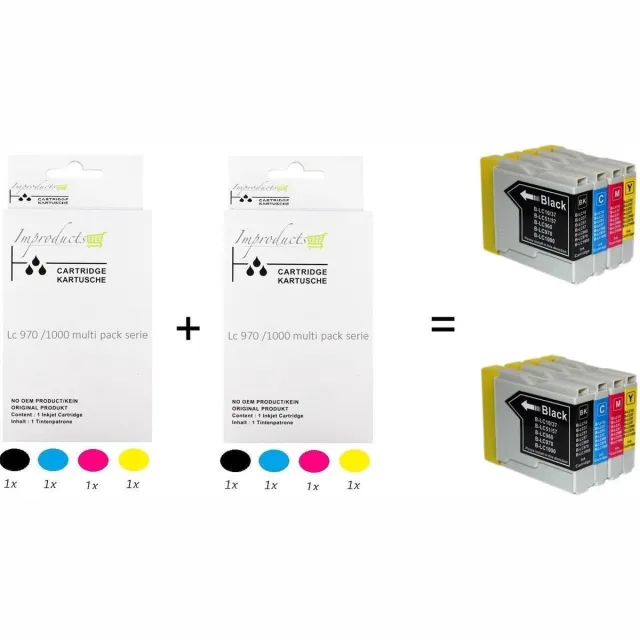Improducts Inkt cartridges - Alternatief Brother LC970 LC1000 / LC-970 LC-1000 8 stuks Multicolor - Zwart (2x), Cyaan (2x), Magenta (2x), Geel (2x)