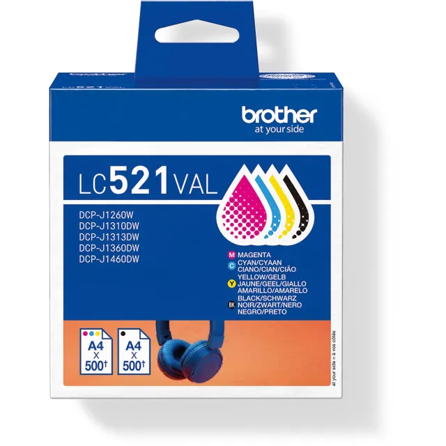 Brother inktcartridge, 500 pagina's, OEM LC-521VAL, 4 kleuren