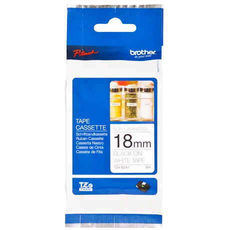 Brother Labeltape Brother P-touch TZe-N241 ongelamineerd 18mm zwart op wit