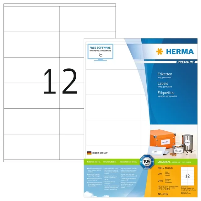 Herma Etiket HERMA 4635 105x48mm premium wit 2400 stuks