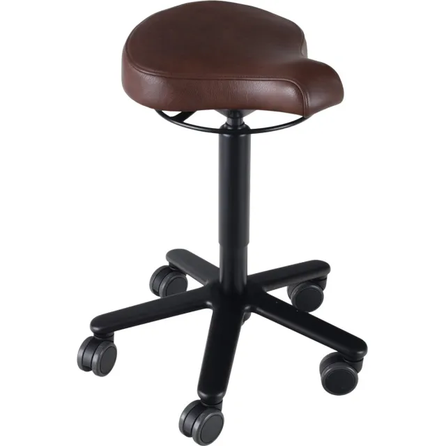Wesjon Biker zadelkruk leer Cognac- zwarte gaslift en kruispoot - leder bekleding – kleur Cognac