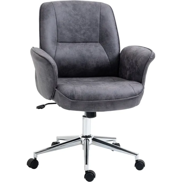 Vinona Bureaustoel - Met wippfunctie en armleuningen - In hoogte verstelbaar - Polyester bekleding - 67 x 69 x 92-102 cm - Donkergrijs