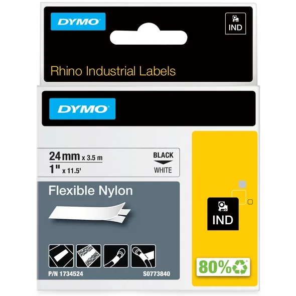 Dymo Labeltape Dymo Rhino industrieel nylon 24mm zwart op wit