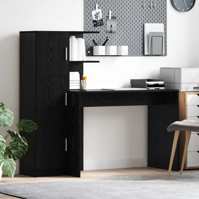 vidaXL Bureau Zwart Eiken 133.5 x 50 x 124 cm 2 st, foto 2
