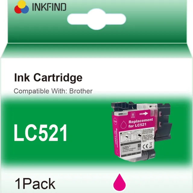 INKFIND LC521 Magenta inktcartridge compatibel met Brother LC521 LC-521 Magenta geschikt voor Brother DCP-J1260W/J1310DW/J1313DW/J1360DW/J1460DW - 1-pack Magenta Magenta x 1