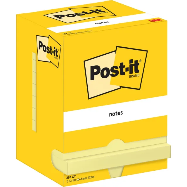 Post-It Notes , 100 vel, ft 76 x 102 mm, geel, pak van 12 blokken
