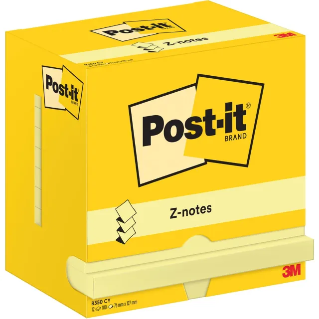 Post-it z-notes , 100 vel, ft 76 x 127 mm, geel, pak van 12 blokken