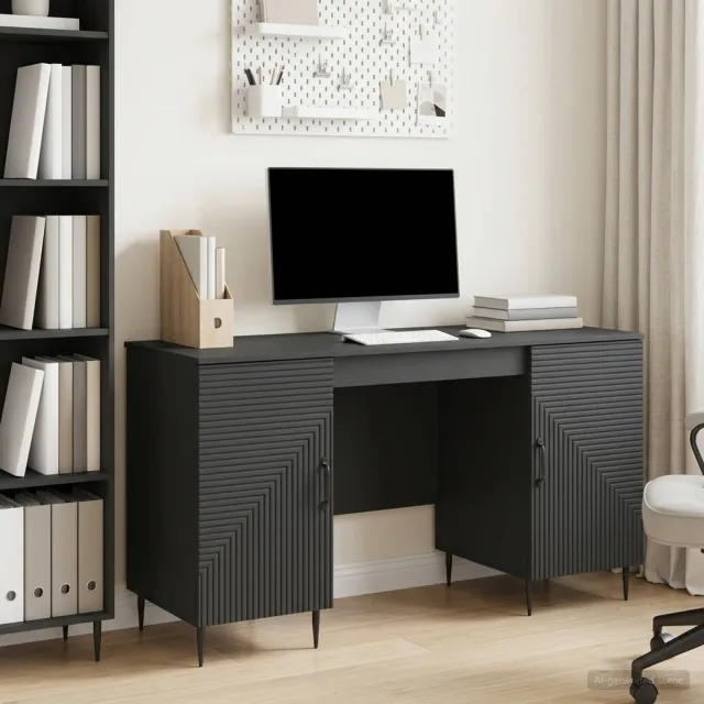 vidaXL Bureau Zwart 142,5 x 50 x 75 cm Bewerkt hout, foto 2