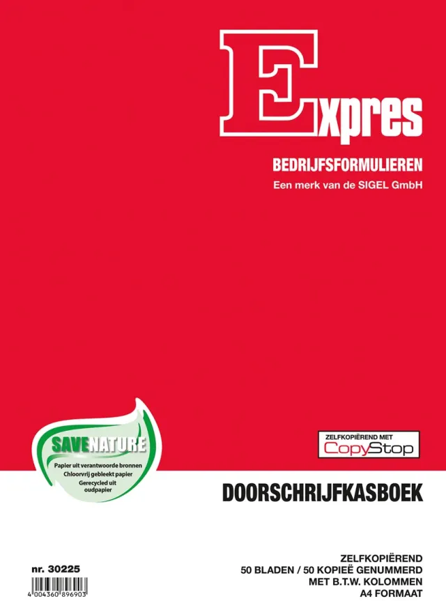 Sigel Expres kasboek met btw kolom, ft A4, Nederlandstalig, dupli (50 x 2 vel)