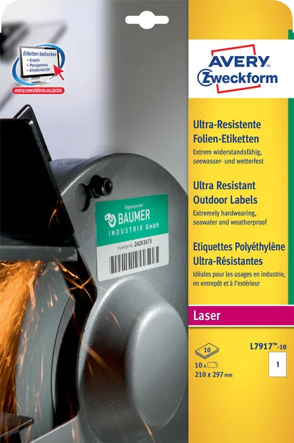 Avery Etiket Avery L7917-10 210x297mm polyethyleen wit 10 stuks