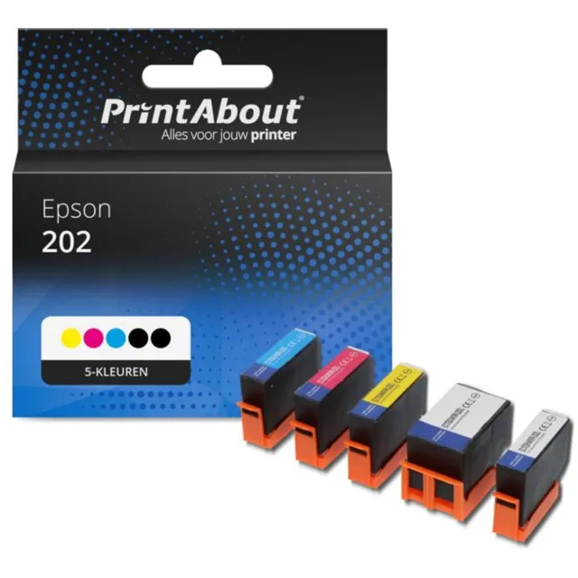 PrintAbout Huismerk Epson 202 (C13T02E74010) Inktcartridge 5-kleuren Voordeelbundel