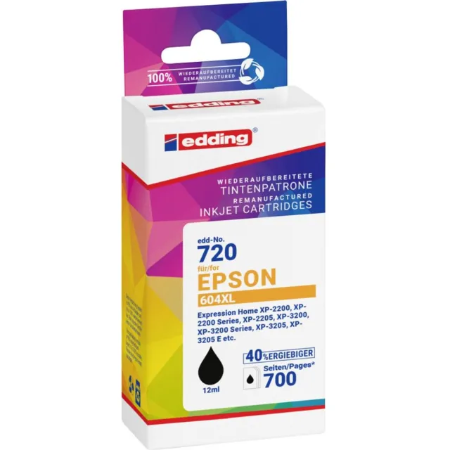 Edding Inktcartridge vervangt Epson 604XL, T10H1 Compatibel Zwart EDD-720 18-720