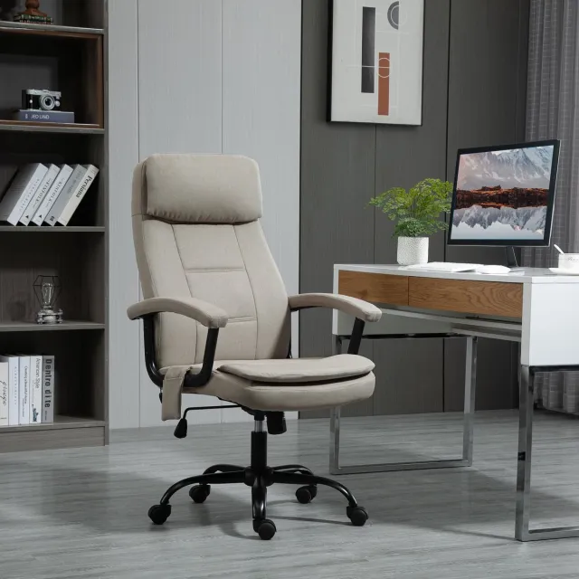 MODENUIT Bureaustoel 63 x 70 x 112-121 cm - Massagefunctie en Wippfunctie - Voor Thuiswerkplek - Stof - Beige