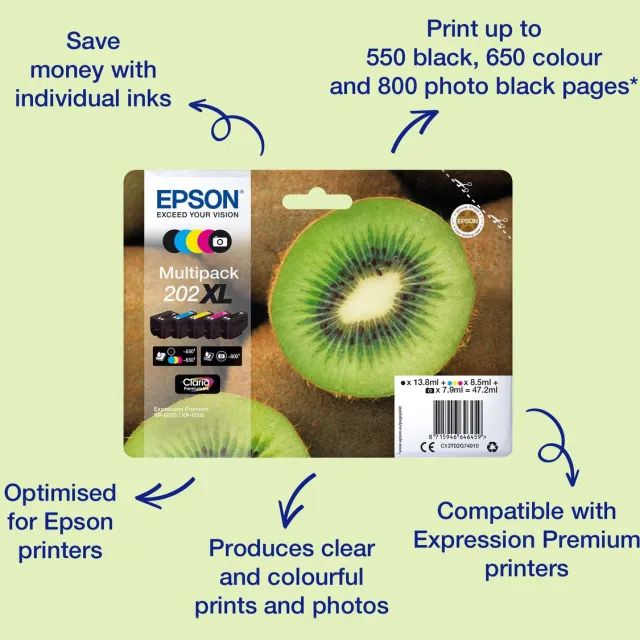 Epson Kiwi Singlepack Yellow 202XL Claria Premium Ink Geel