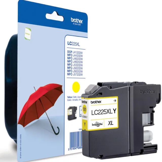 Brother inktcartridge, 1.200 pagina's, OEM LC-225XLY, geel, op blister 10 stuks