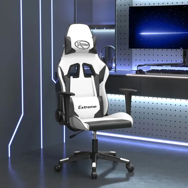 vidaXL Massage - gamestoel - kunstleer - wit - en - zwart wit en zwart