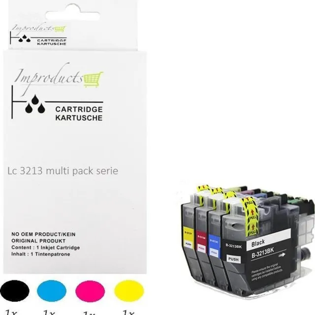 Improducts Inkt cartridges - Alternatief Brother LC3213 / LC-3213 / 3213 Multi pack alleen geschikt voor printers Brother MFC-J491DW, MFC-J497DW, DCP-J572dw, MFC-J890DW, MFC-J895DW, DCP-J772DW ,DCP-J774DW Multicolor - Zwart, Cyaan, Magenta, Geel - 4 stuks