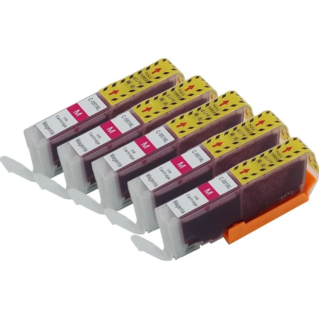 KATRIZ huismerk ink Canon 5 x CLI551XL Magenta | voor Canon Pixma IP 7250/8750/IX 6800/6850/MG 5450/5500/5550/5600/5650/5655/6300/6350/6450/6600/6650/7150/7550/MX 725/925 | 5 stuks