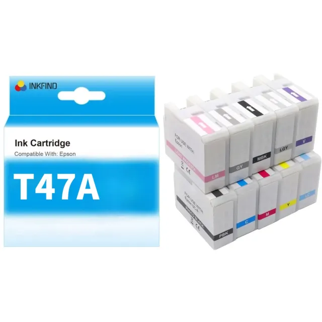 INKFIND T47A inktcartridge 10 Pack (PK+C+VM+Y+LC+VLM+GY+MK+LGY+DV) compatibel met Epson T47A1/T47A2/T47A3/T47A4/T47S5/T47A6/T47A7/T47A8/T47A9/T47AD) voor Epson Surecolor SC-P900 -10-pack 2 zwart + 8 kleuren Zwart x 2, Kleur x 8