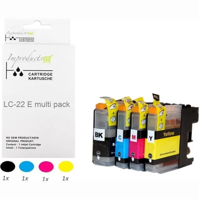 Improducts Inkt cartridges - Alternatief Brother LC-22 / 22 / LC22 E XL multi pack Multicolor - Zwart (1x), Cyaan (1x), Magenta (1x), Geel (1x)