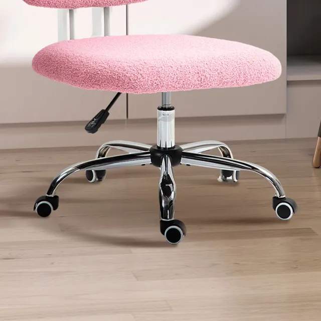 Vinona Bureaustoel - Draaibaar en in hoogte verstelbaar - Pluche bekleding - 48 x 53 x 80-90 cm - Roze