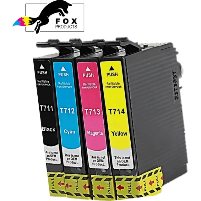 FoxProducts T0711, T0712, T0713, T0714, T0715, 4 cartridges geschikt voor Epson, Stylus D120, S20, S21, SX100, SX105, SX110, SX115, SX200, SX205, SX210, SX215, SX218, SX400, SX405, SX410, SX415, SX510W, SX600FW, SX610, 0711, 0712, 0713, 0714, 0715 Zwart, Cyaan, Magenta, Geel