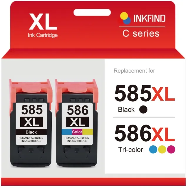INKFIND 585XL 586XL Huismerk inktcartridge (extra hoge capaciteit 900 pagina's + 750 pagina's met 5% dekking) Geschikt voor CANON PG-585XL CL-586XL PG585XL CL586XL Canon585 Canon586 585 586 2-pack (Zwart x 1 en Kleur x 1) Zwart x 1, Kleur x 1