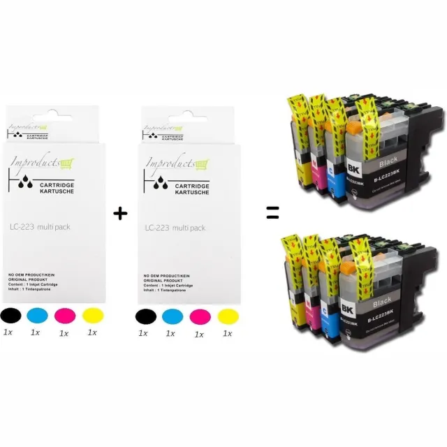 Improducts Inkt cartridges - Alternatief Brother LC-223 LC-221 LC223 LC-223XL 8 stuks Multicolor - Zwart (2x), Cyaan (2x), Magenta (2x), Geel (2x)