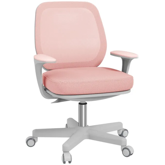 OKWISH Bureaustoel 55 X 48 X 82,5 94,5 Cm - Ergonomisch Met Ademend Net - Hoogte Verstelbaar En Draaibaar - Met Vergrendelbare Wielen - Polyester - Pink Roze