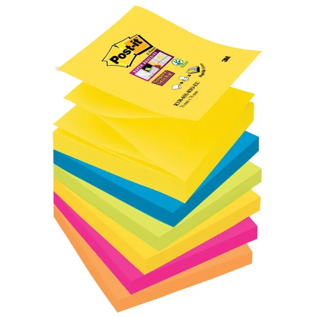 Post-It Super Sticky Z-notes Carnival, 90 vel, ft 76 x 76 mm, pak van 6 blokken blauw